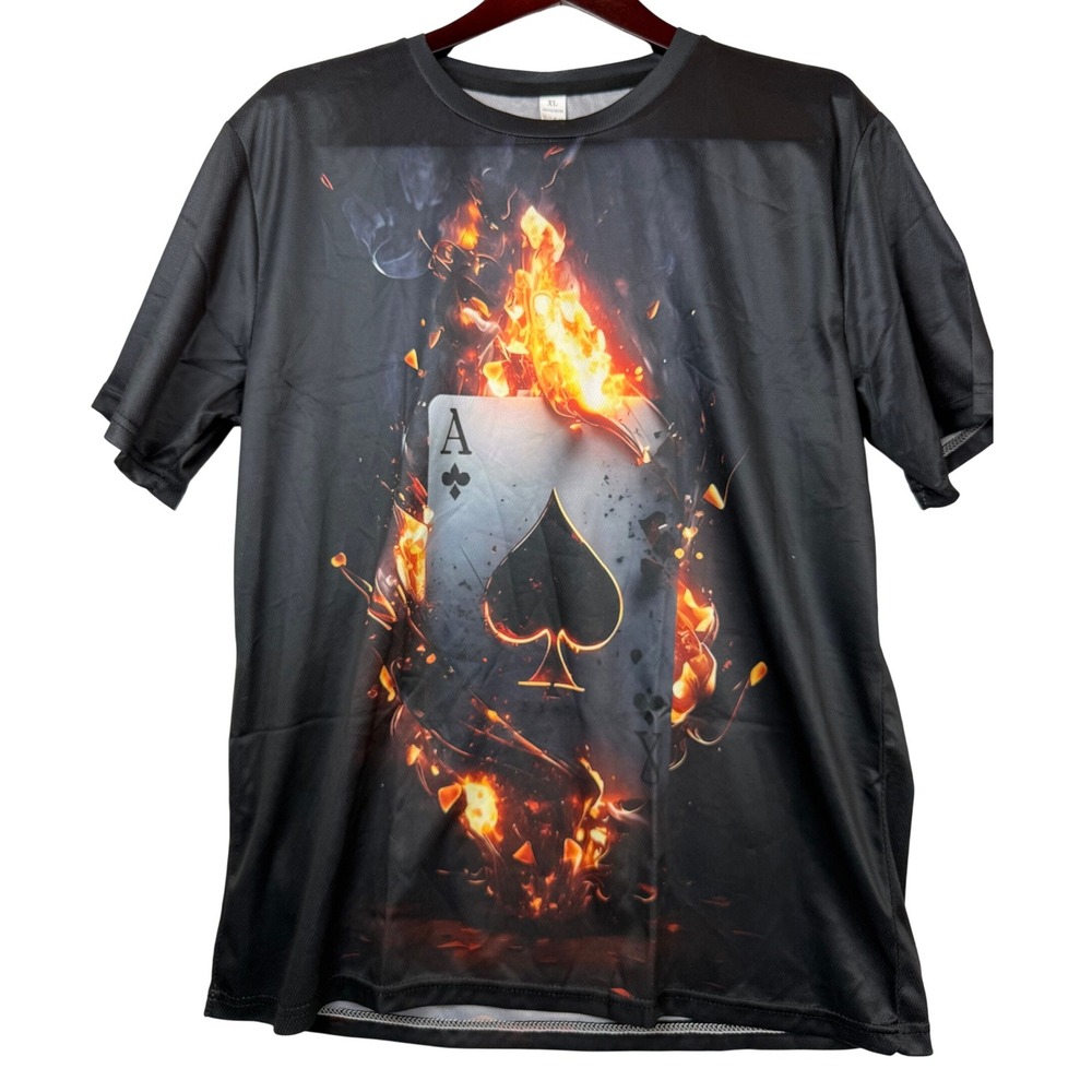 Men's XL Ace of Spades Fiery Graphic T-Shirt 100% Polyester